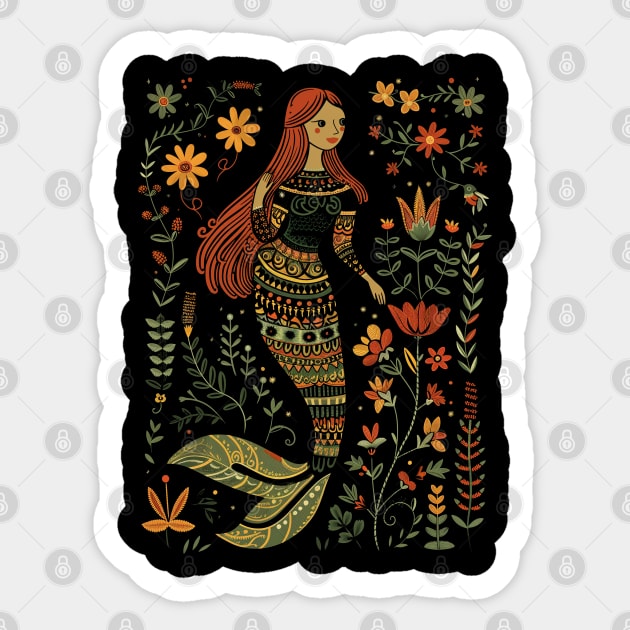 Ethno Mermaid in Old Slavic style Sticker by FrogandFog